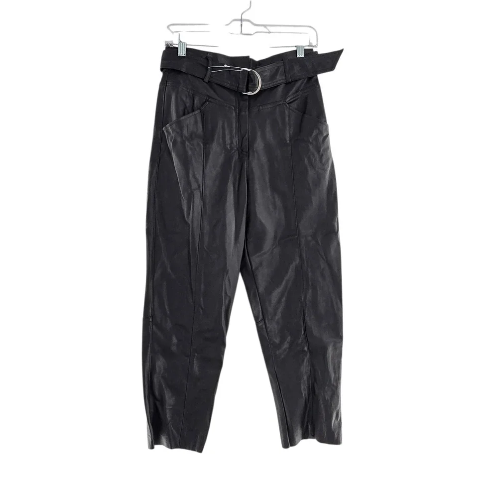 NWT H&M‎ Faux Black Leather pants tapered leg High waist Detachable belt  Sz 6
